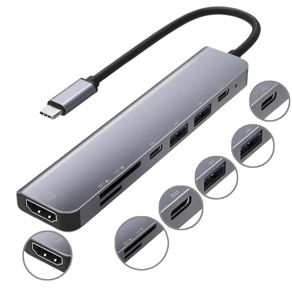 Adaptador Hub Multiportas 7 Em 1 Tipo C Dock Usb 3.0 Hdmi Sd / Tf Bk-c2