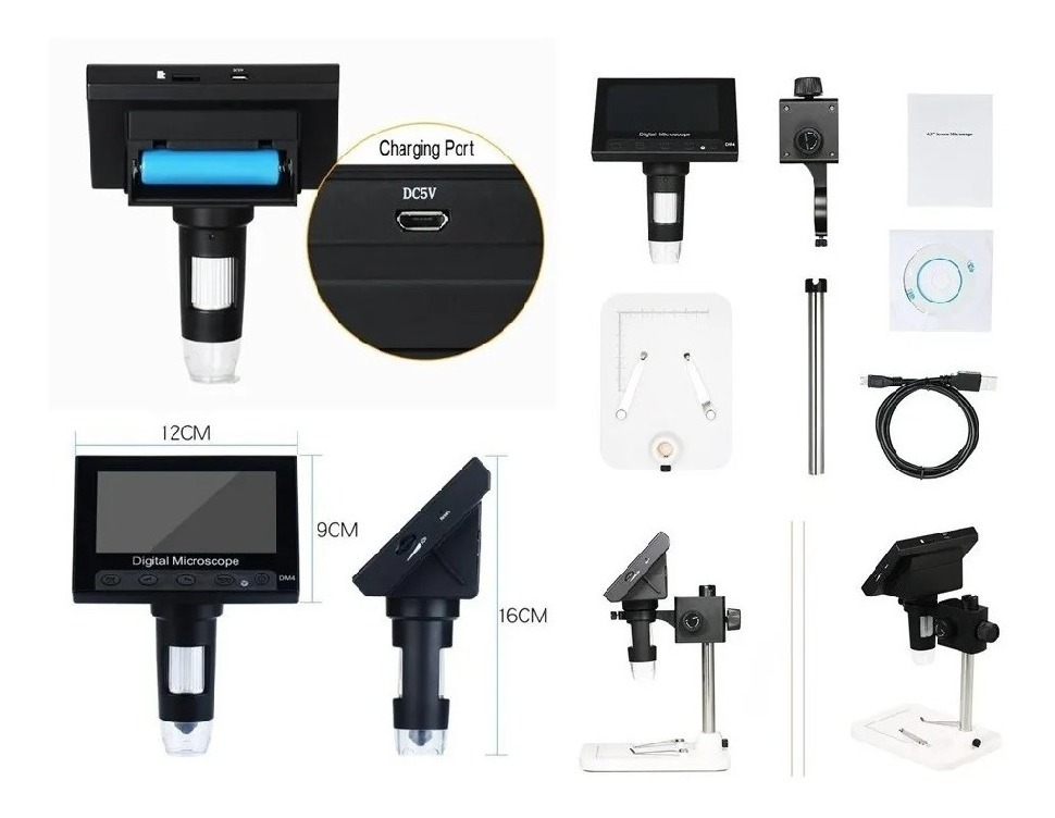 Microscópio Digital USB 1000X + Suporte C/ Ajuste de Altura -Usinainfo