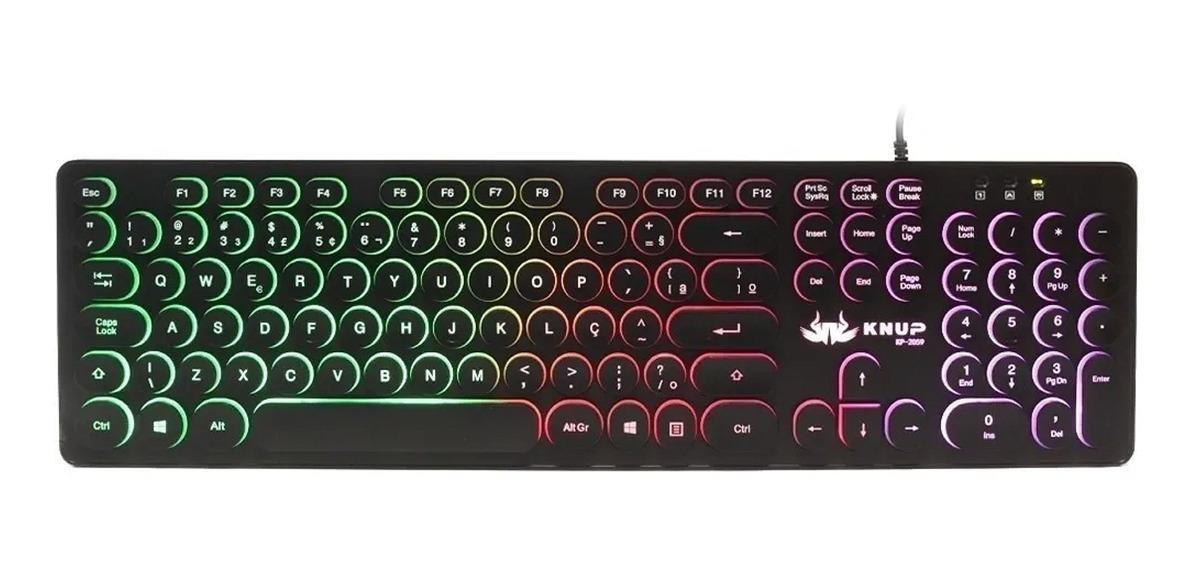 Teclado Gamer Iluminação Abnt 2 Luz Led Rgb Usb Knup Kp-2059