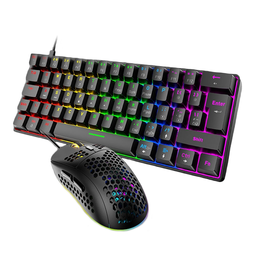 Kit Teclado E Mouse Dpi 6400 Mecanico Gamer Switch Blue Led Rgb Anti Ghosting T60