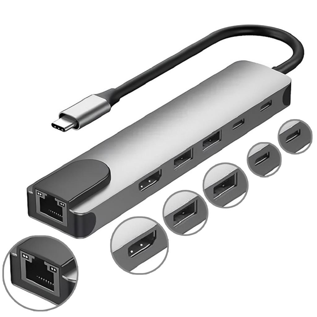 Adaptador Hub Multiportas 6 Em 1 Multifuncional Notebook Tipo C Usb 3.0 Bk-c1