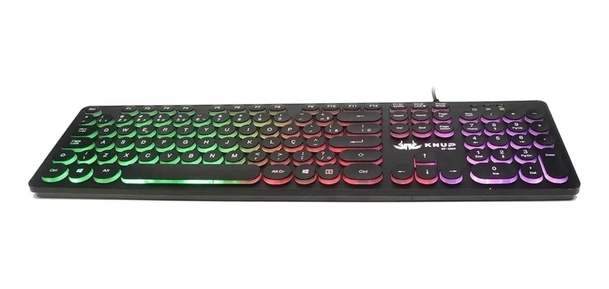 Teclado Gamer Iluminação Abnt 2 Luz Led Rgb Usb Knup Kp 2059 Luuk Young