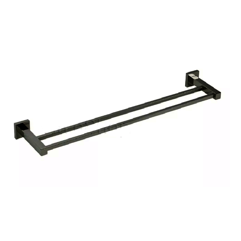 Porta Toalha Metal Duplo Banheiro Toalheira Quadrado Inox B6948F Preta