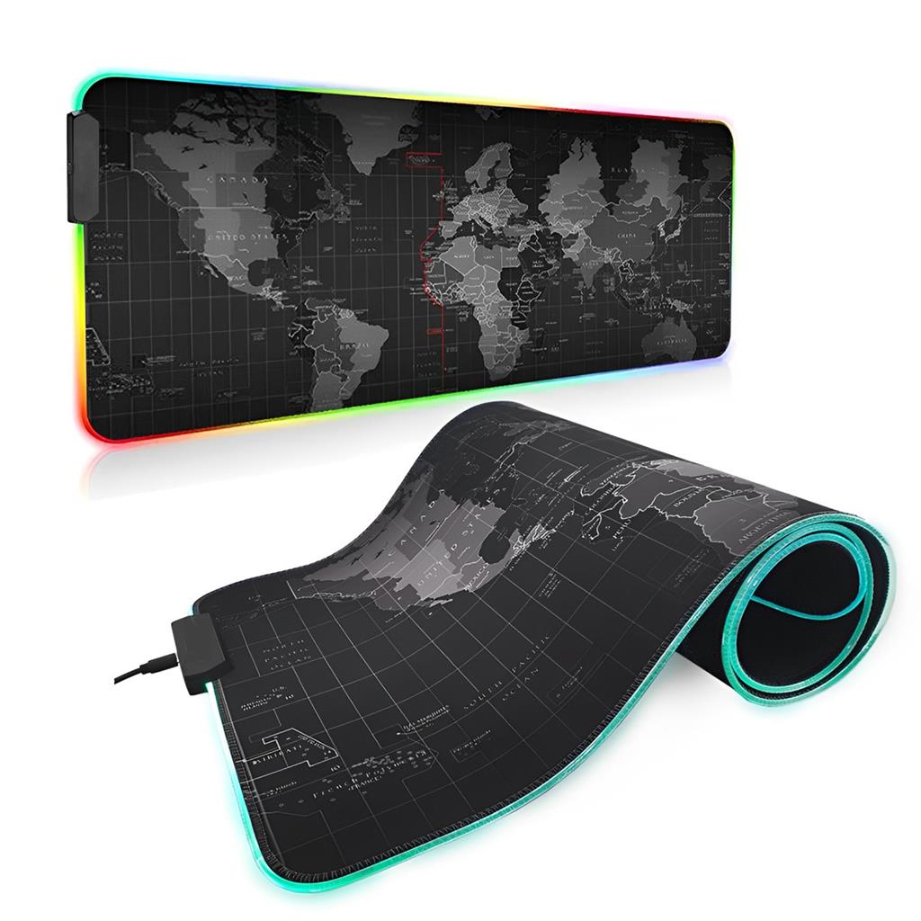 Mousepad Gamer Speed Mapa Mundi Iluminação Led Rgb Mouse Pad Desk Pad Grande 80x30 Bk-f1 Preto 