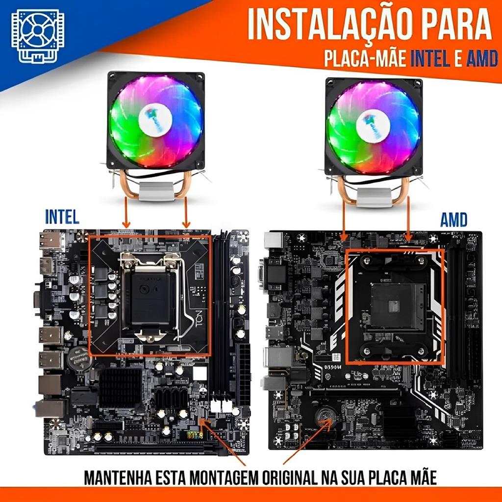 Air Cooler Cpu Led Rgb 4 Pinos Ryzen Intel 775 1150 1151 1155 Am3