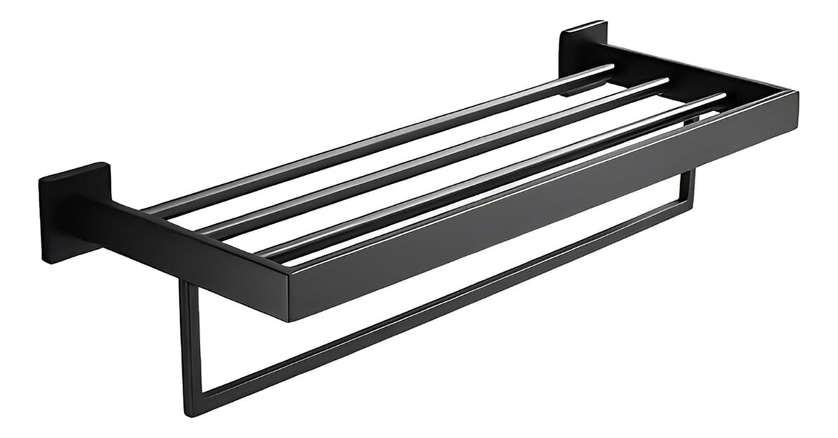 Suporte Toalheiro Banheiro Barra Linear Triplo Hotel Luxo Inox Metal 7772h Preto