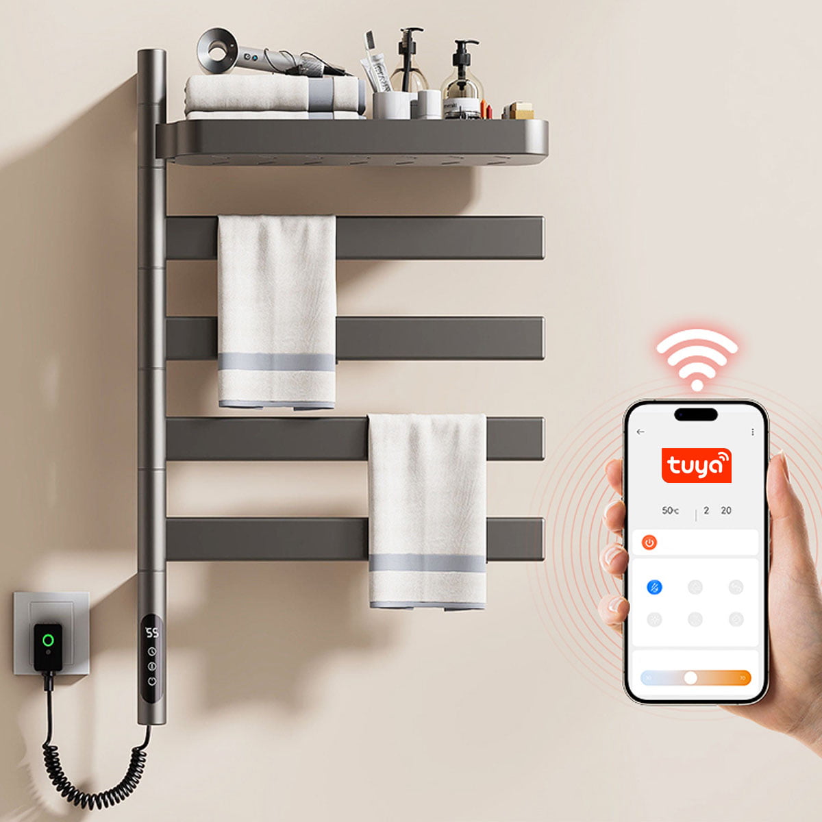 Toalheiro Térmico Aquecedor De Toalhas Elétrico Temperatura Timer Digital Smart Tuya 220v Wi-fi G70