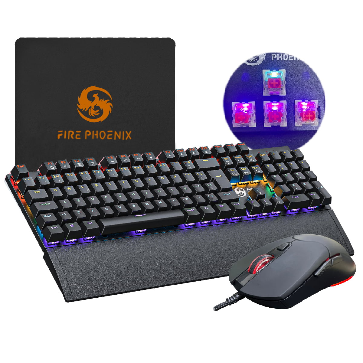 Kit Teclado E Mouse Mecânico Dpi 7200 Abnt2 Gamer Luz Led Rgb Switch Red Usb Mouse Pad Para Computador Pc Ps4 Bk-06