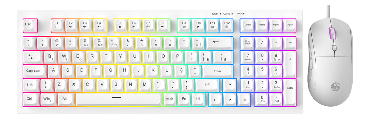 Kit Teclado Mouse Membrana Led Rgb Silencioso Branco Bk-t1