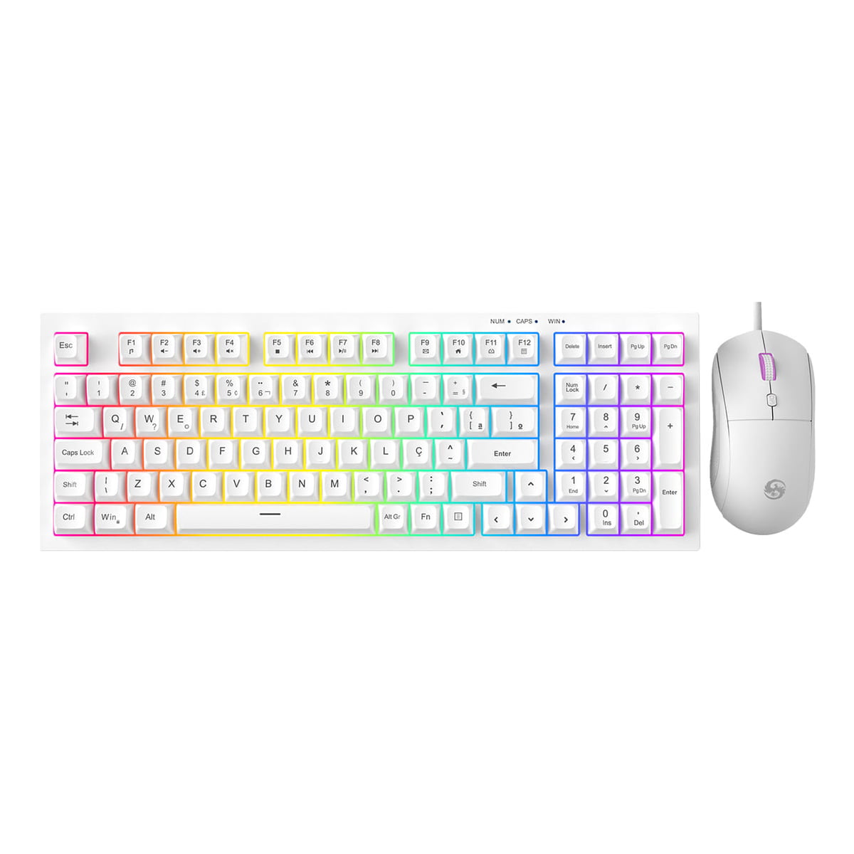 Kit Teclado Mouse Membrana Led Rgb Silencioso Branco Bk-t1
