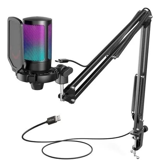 Microfone Gamer Rgb Fifine Ampligame Braço Articulado A6t