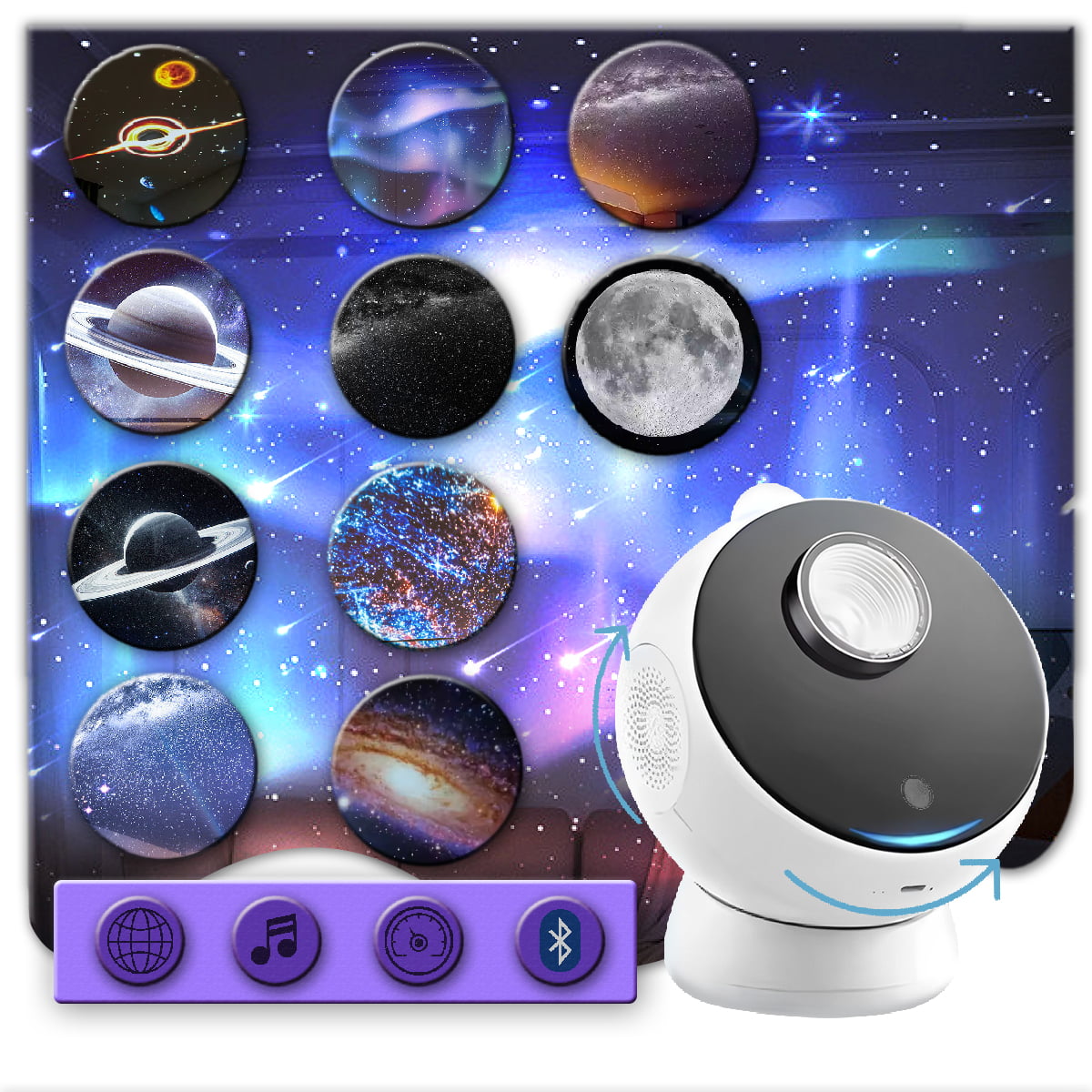 Luminária Projetor 4k Galaxy Lua Estrela Cadente Bluetooth Com Timer E20