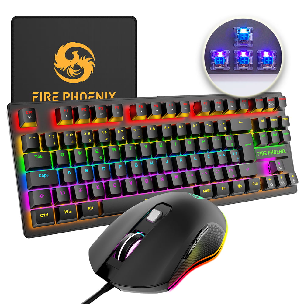 Kit Teclado Mecânico Abnt2 E Mouse Dpi 3200 Gamer Rgb Led Switch Blue Para Pc Be-k1