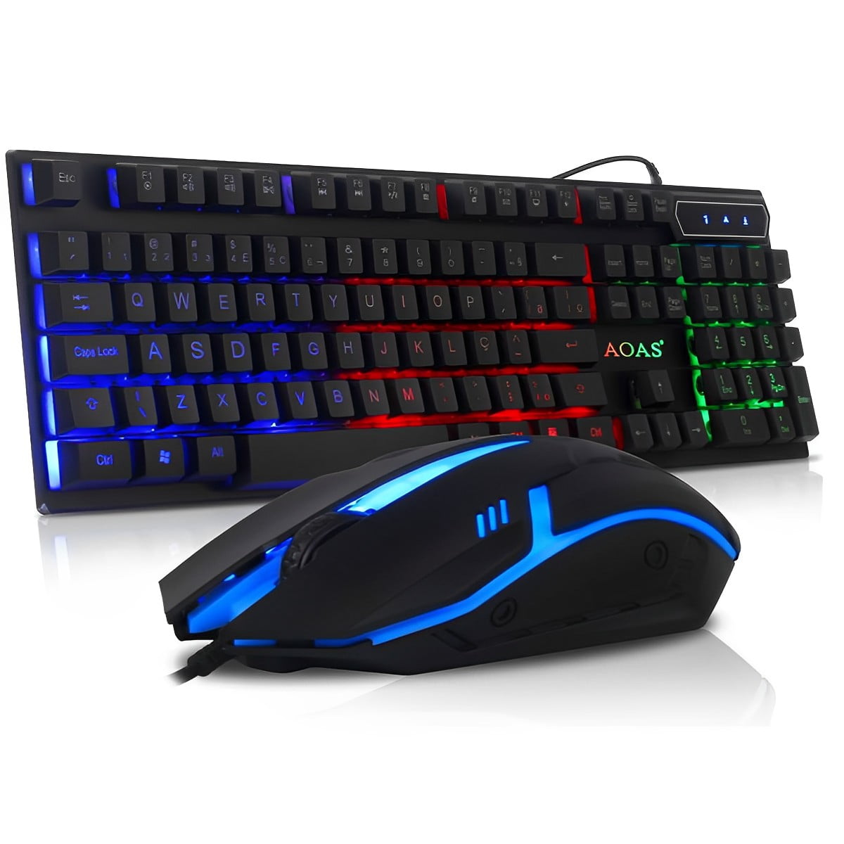 Mouse de Jogo 2400DPI Teclado Gamer Semi Mecânico Caixa de Som PC