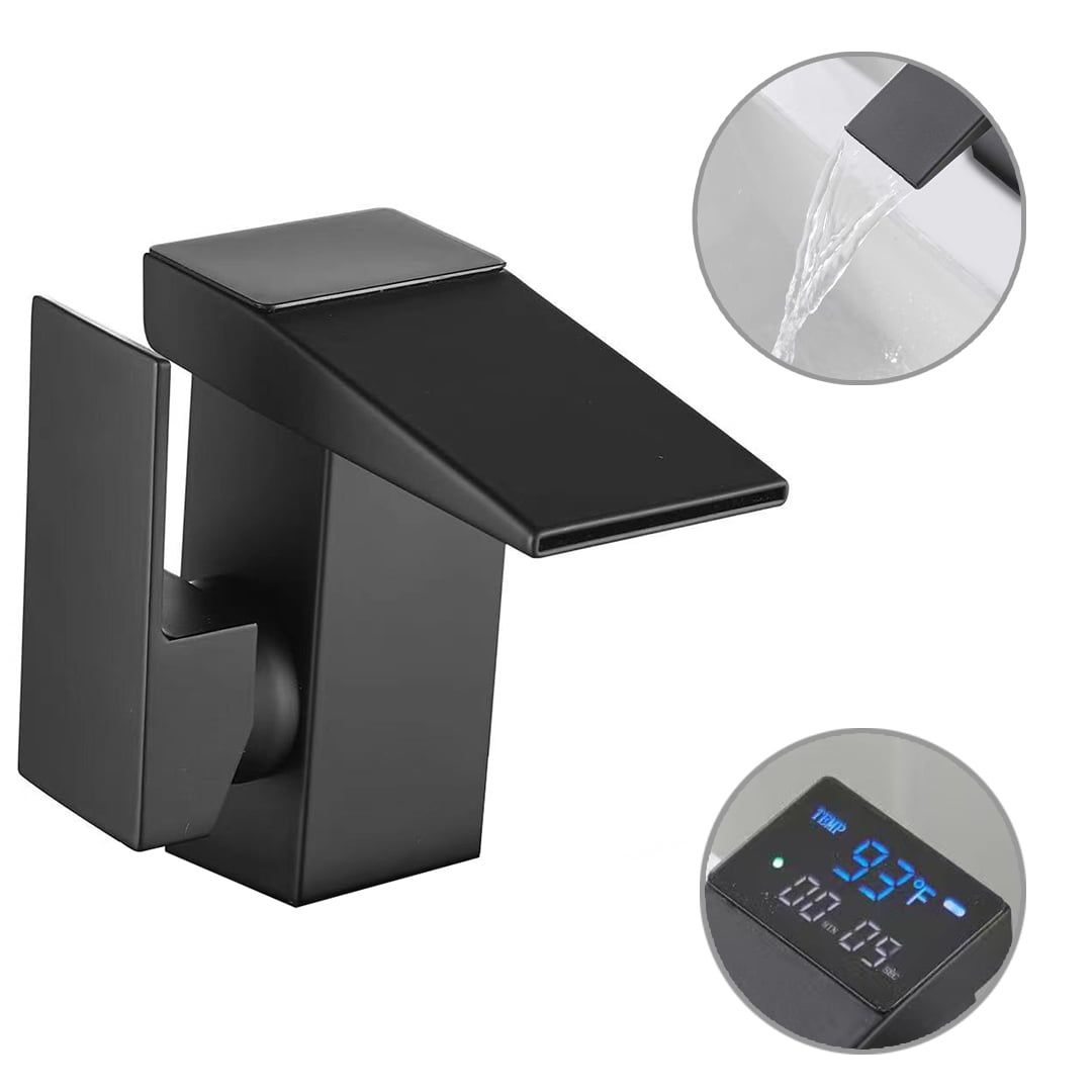 Torneira Pia Banheiro Misturador Monocomando Digital Sensor De Temperatura Luxo Preto 9907b