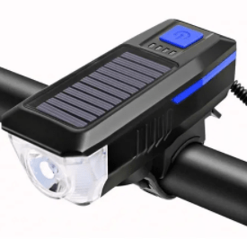 Farol Lanterna Bike Led Usb 3 Modos Luz Recarregável Carga Solar Buzina 5352