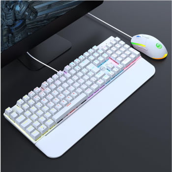 Kit Teclado + Mouse Mecanico Abnt2 Gamer Led Rgb Iluminado Switch Blue Bk-03