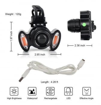 Farol Lanterna Bike 3 Focos Led Com Zoom Recarregável T6 720