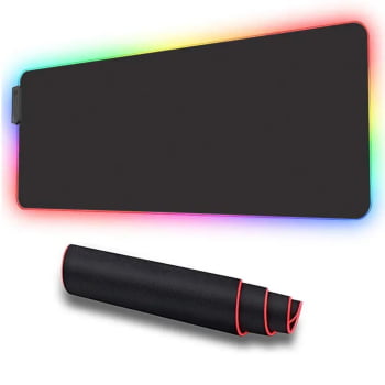 Mouse Pad Gamer Extra Grande Com Led Rgb Liso 40 x 90 Cm Borda Iluminada Preto Mp90