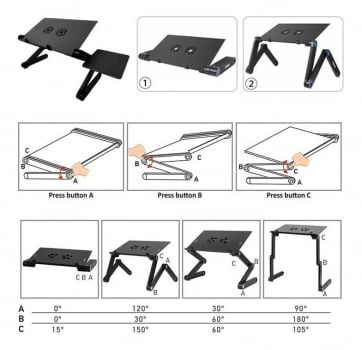 Mesa Suporte de Notebook Multifuncional Articulável Com 2 Cooler Preto Fosco Ydz450