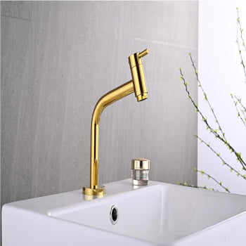 Torneira Link Baixa Pia Banheiro Lavabo Cuba 1/4 Volta Comp01  Dourada Luuk Young