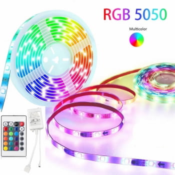 Fita Led 5m Rgb 16 Cores 5050 Prova D'agua Com Controle