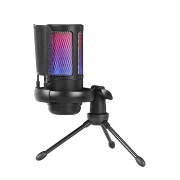 Microfone Gamer Profissional Com Fio Iluminação Led Rgb Touch Condensador Abs Bk805c