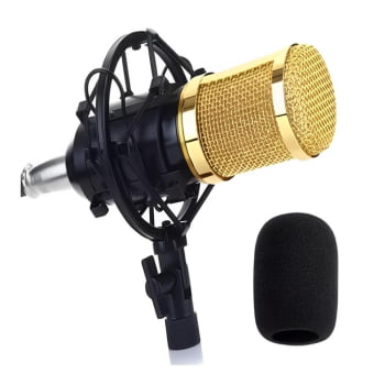 kit Microfone Estudio Profissional Condensador Pop Filter Com Braco Articulado Bk-800