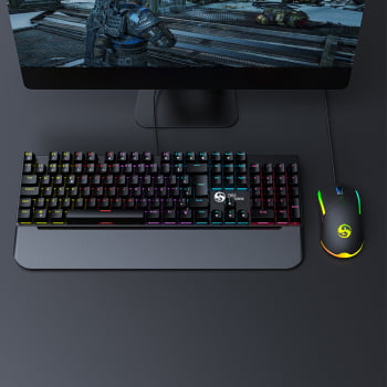 Kit Teclado + Mouse Mecanico Abnt2 Gamer Led Rgb Iluminado Switch Blue Bk-03