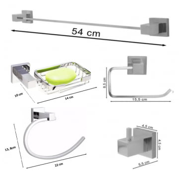 Kit Acessórios Para Banheiro Metal 5 Peças Quadrado Serie C Luuk Young