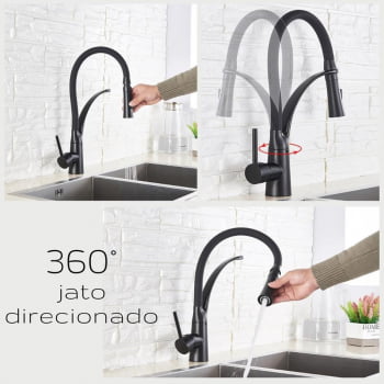 Torneira Misturador Monocomando Cozinha Gourmet Flexivel Luxo K125 Preto Fosco