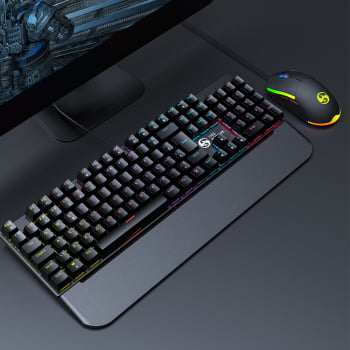 Kit Teclado + Mouse Mecanico Abnt2 Gamer Led Rgb Iluminado Switch Blue Bk-03