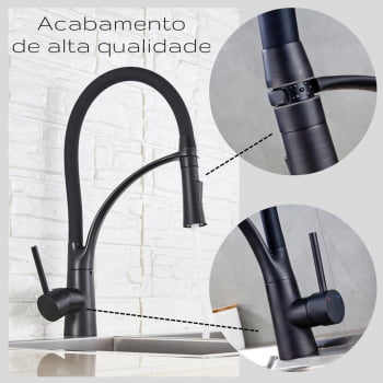 Torneira Misturador Monocomando Cozinha Gourmet Flexivel Luxo K125 Preto Fosco