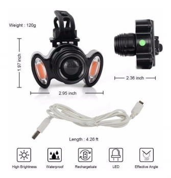 Kit Farol Bike 3 Leds T6 Recarregável Usb Gb720 + Traseiro 918