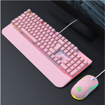 Kit Teclado + Mouse Mecanico Abnt2 Gamer Led Rgb Iluminado Switch Blue Bk-03