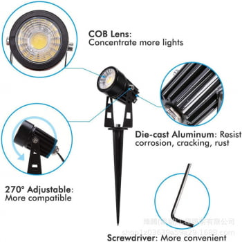 Luminária Espeto Jardim Lâmpada Cob Led 7w Luz Quente Branco