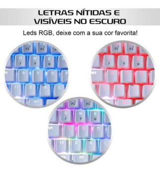 Teclado Mecanico Gamer 60% Para Games Pc Com Led Rgb Abnt2 Switch Blue Branco Kp100