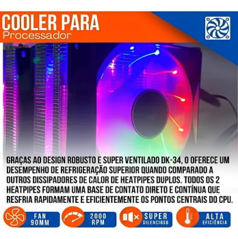 Air Cooler Cpu Led Rgb 4 Pinos Ryzen Intel 775 1150 1151 1155 Am3+ Am4 Com Pasta Termica Dk34