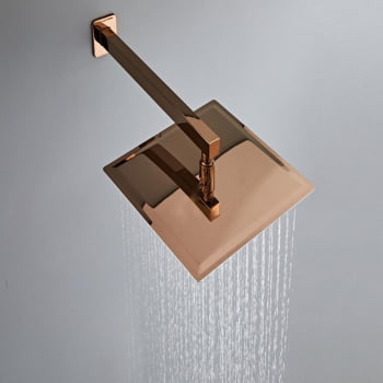 Kit Ducha Chuveiro Slim Inox De Parede Quadrada 30x30 + Braco Rosa Gold Es30