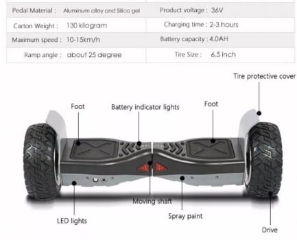 Hoverboard Cross Off Road 8,5 Polegadas Skate Elétrico Infantil Criança Bluetooth Bivolt Overboard Com Leds