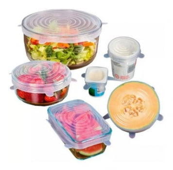 Kit Cozinha 6 Unidades Conjunto Tampas de Silicone Para Potes Travessas Panelas Comidas Universal Tp1 Luuk Young