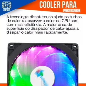 Air Cooler Cpu Led Rgb 4 Pinos Ryzen Intel 775 1150 1151 1155 Am3+ Am4 Com Pasta Termica Dk34