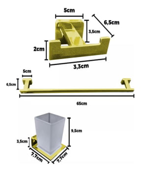 Kit Acessorios 6 Pecas Aco Inox Para Banheiro De Parede Luxo Dourado 9700j