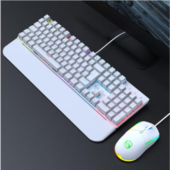 Kit Teclado + Mouse Mecanico Abnt2 Gamer Led Rgb Iluminado Switch Blue Bk-03