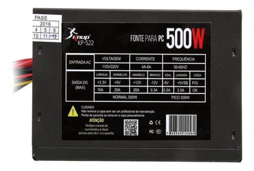 Fonte De Alimentação Para Pc Computador 500w Atx Preta Kp-522 Luuk Young