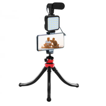 Kit Suporte De Celular Tripe Vlogging Youtuber Led Micphone Luuk Young