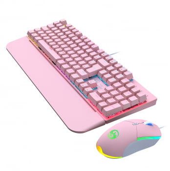 Kit Teclado + Mouse Mecanico Abnt2 Gamer Led Rgb Iluminado Switch Blue Bk-03