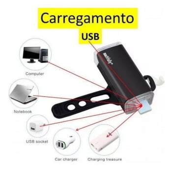 Lanterna Farol Bike Led Forte Alumínio Usb Recarregável 180lm D100