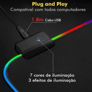 Mousepad Gamer Led Rgb Iluminado 7 Cores Tamanho Grande 80 X 30cm Mp14 Luuk Young