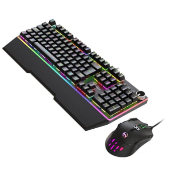 Kit Teclado Gamer Mecânico Switch Blue Abnt2 + Mouse Gamer Ergonômico Dpi 12800 Led Rgb Usb Pc Bk-04